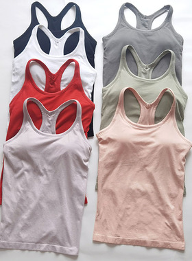 长款带胸垫透气瑜伽背心女 工字运动内衣高弹螺纹健身上衣ebb