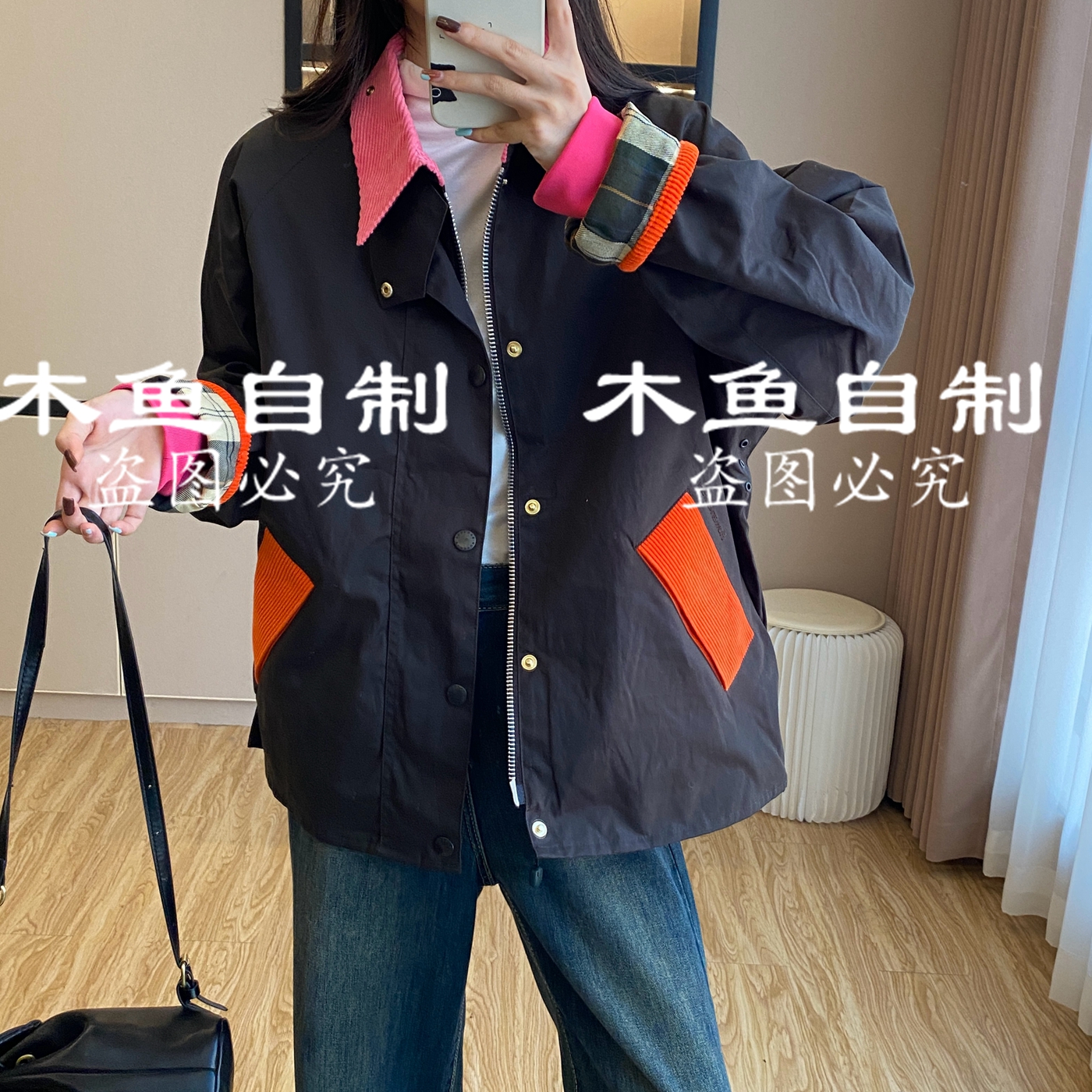 巴恩风经典粉领油蜡无色差夹克