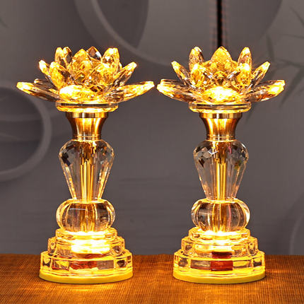 莲花灯新款家用插电LED七彩水晶荷花灯佛前供灯插电式财神灯黄光