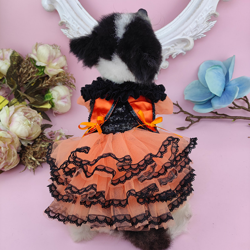 私宠手作宠物万圣节变身裙小型犬狗狗南瓜裙泰迪猫咪狗万圣节衣服