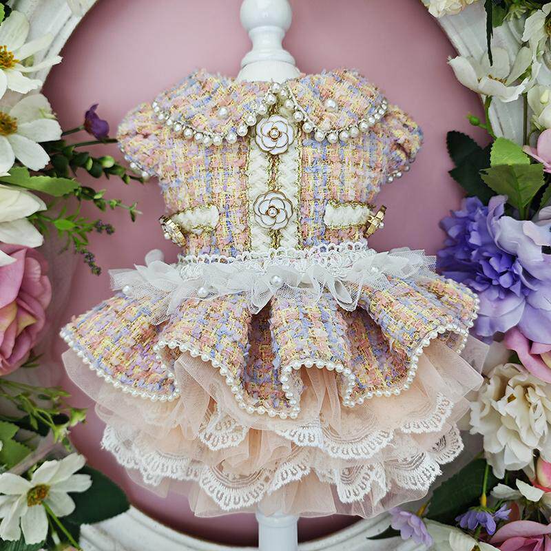 私宠手作白玫瑰狗狗秋冬衣服宠物小香风外套泰迪比熊小马气质裙子