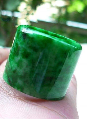 缅甸翡翠干青扳指祖母绿干青铁龙生满色男女款玉石扳指戒指玉指环