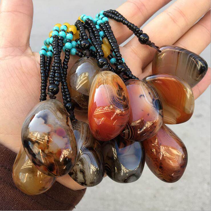 天然玛瑙原石吊坠缠丝毛衣项链