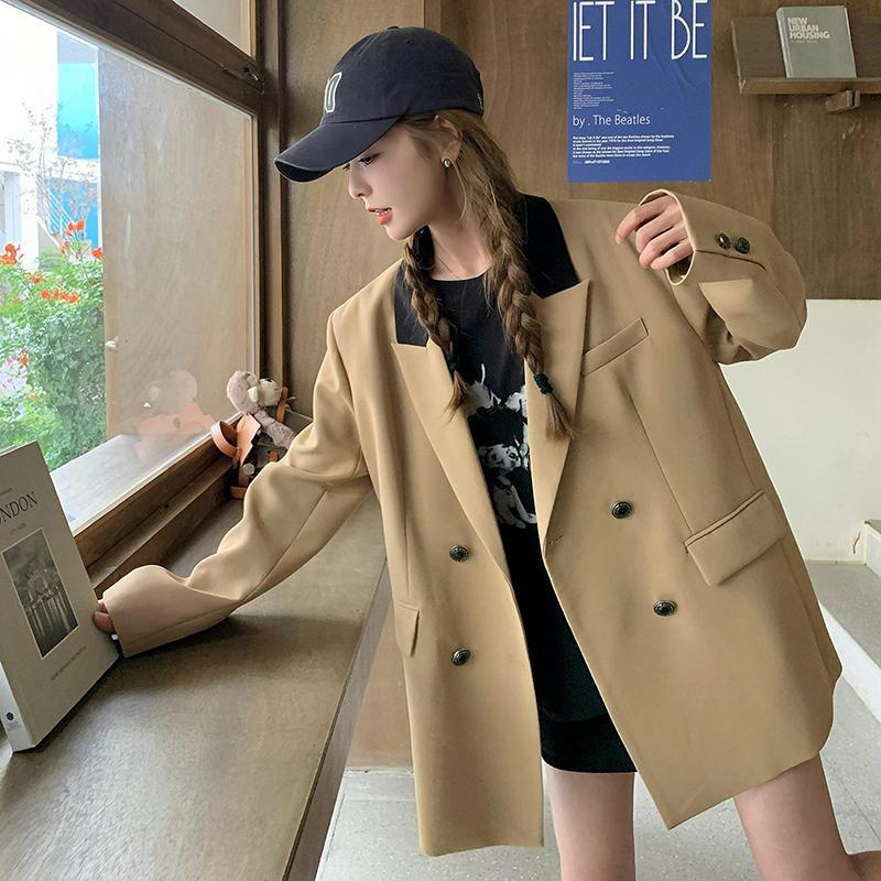 实拍韩系撞色西装外套女2025秋季新款高级感设计感洋气显瘦小西服