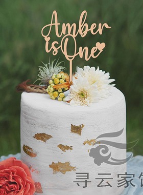定制木质英文周岁生日人名ONE cake topper生日蛋糕插牌