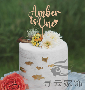 定制木质英文周岁生日人名ONE cake topper生日蛋糕插牌