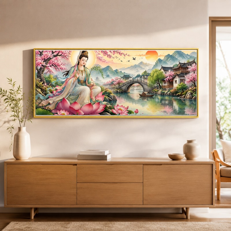 观音十字绣客厅挂画手工DIY材料包新款中国风国潮新中式玄关挂画