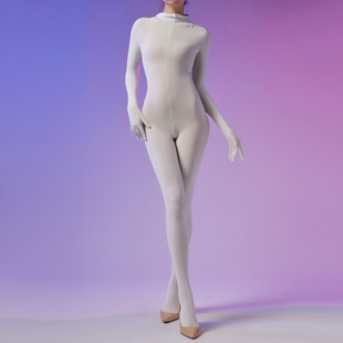 180斤春秋天鹅绒连身袜带五指手套高弹中厚全身丝袜男JJ套连体袜