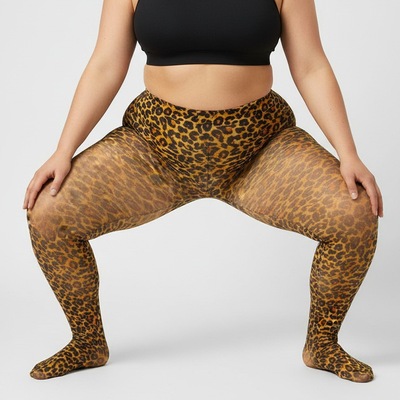 200斤欧美大版型豹纹连裤袜薄款