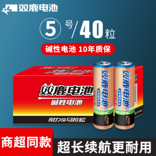 5号碱性电池五号儿童玩具电池批发可全换7号七号干电池40粒遥控器鼠标空调电视话筒挂闹钟1.5V电池 双鹿金装