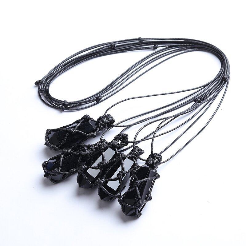 天然双尖黑曜石水晶柱网兜项链吊坠黑曜石六棱柱手工编织现货,饰品/流行首饰/时尚饰品新,摆件,淘宝优惠券,粉丝福利购,淘宝优惠卷