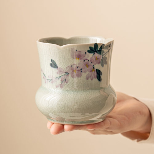 陶瓷茶具茶渣缸纯手绘玉兰花建水华庭茶洗水孟小号功夫冰片釉杯洗