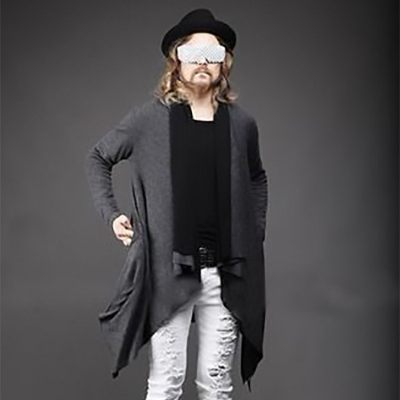 男式韩版秋东装开衫外套披风卫衣个性两穿长袖男式长款