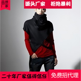 韩版男式 棉质短袖套头堆堆领宽松 纯色休闲短款T恤