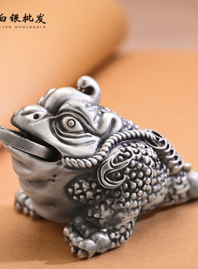 三足金蟾茶宠小摆件精品999纯银手把件文玩创意茶台茶具配件可养