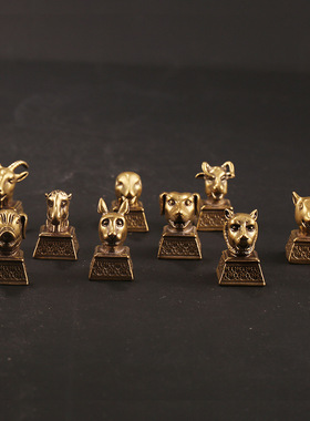 仿圆明园古玩铜器收藏方形十二生肖兽首牛年吉祥印章钥匙扣挂件