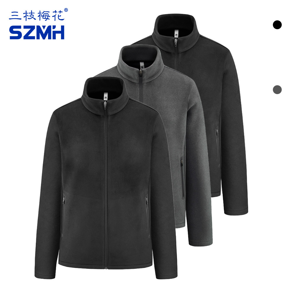 三枝梅花速干立领拉链外套男女款复合羊绒保暖夹克情侣春秋运动服