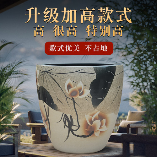 景德镇陶瓷鱼缸加高款书画卷轴缸