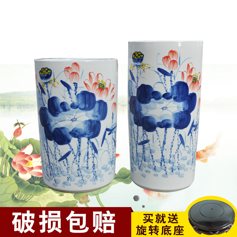 包邮景德镇陶瓷花瓶瓷器花插 青花瓷箭筒 山水图书字画缸雨伞桶