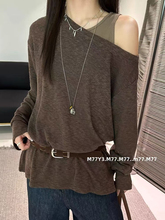 M77Y3正品88550罩衫背心二件套女2025秋宽松显瘦斜领轻奢上衣T恤