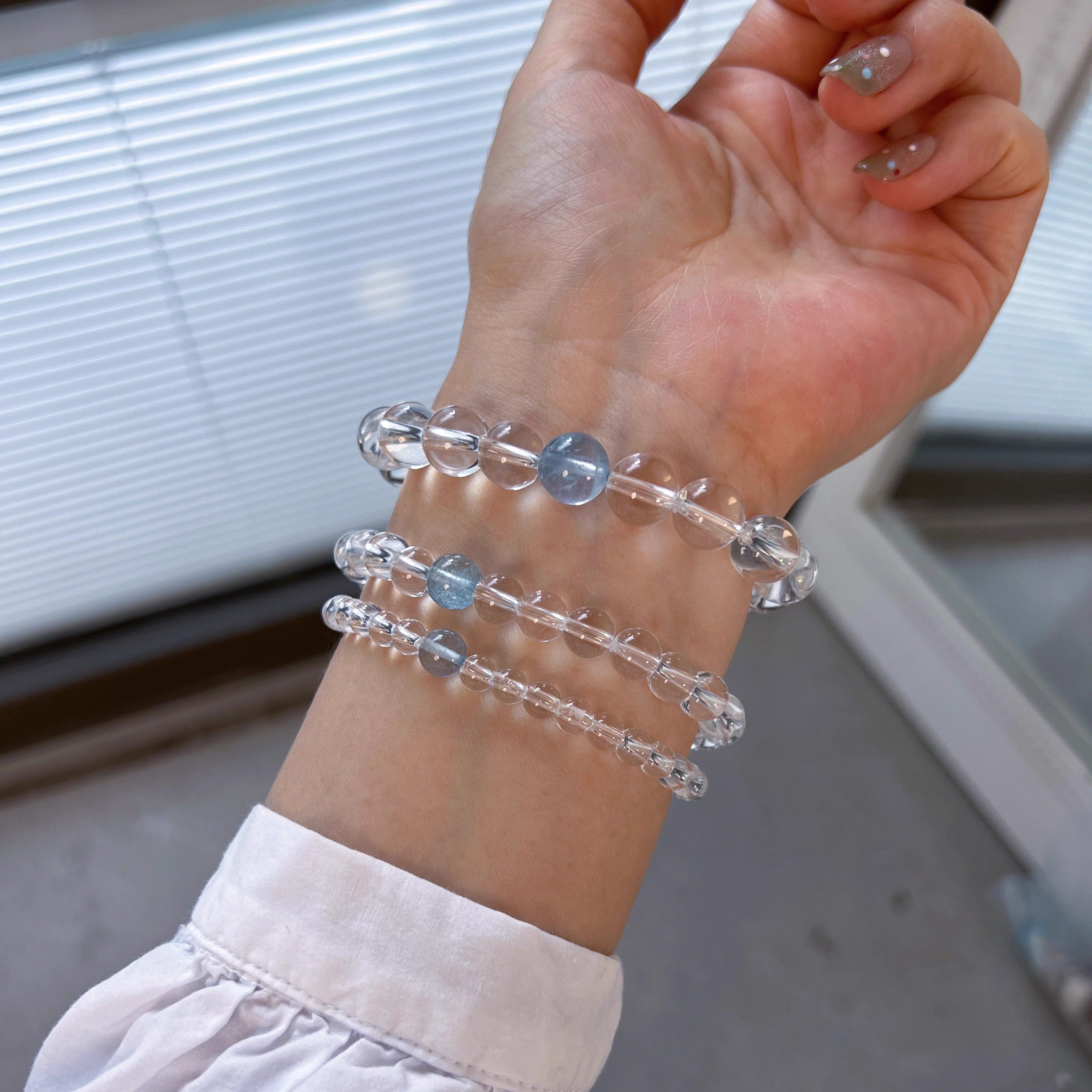 露思同款天然白水晶海蓝宝手链女送闺蜜女友礼物补水净体手串珠
