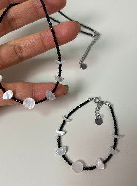 月相变化天然石+贝壳项链