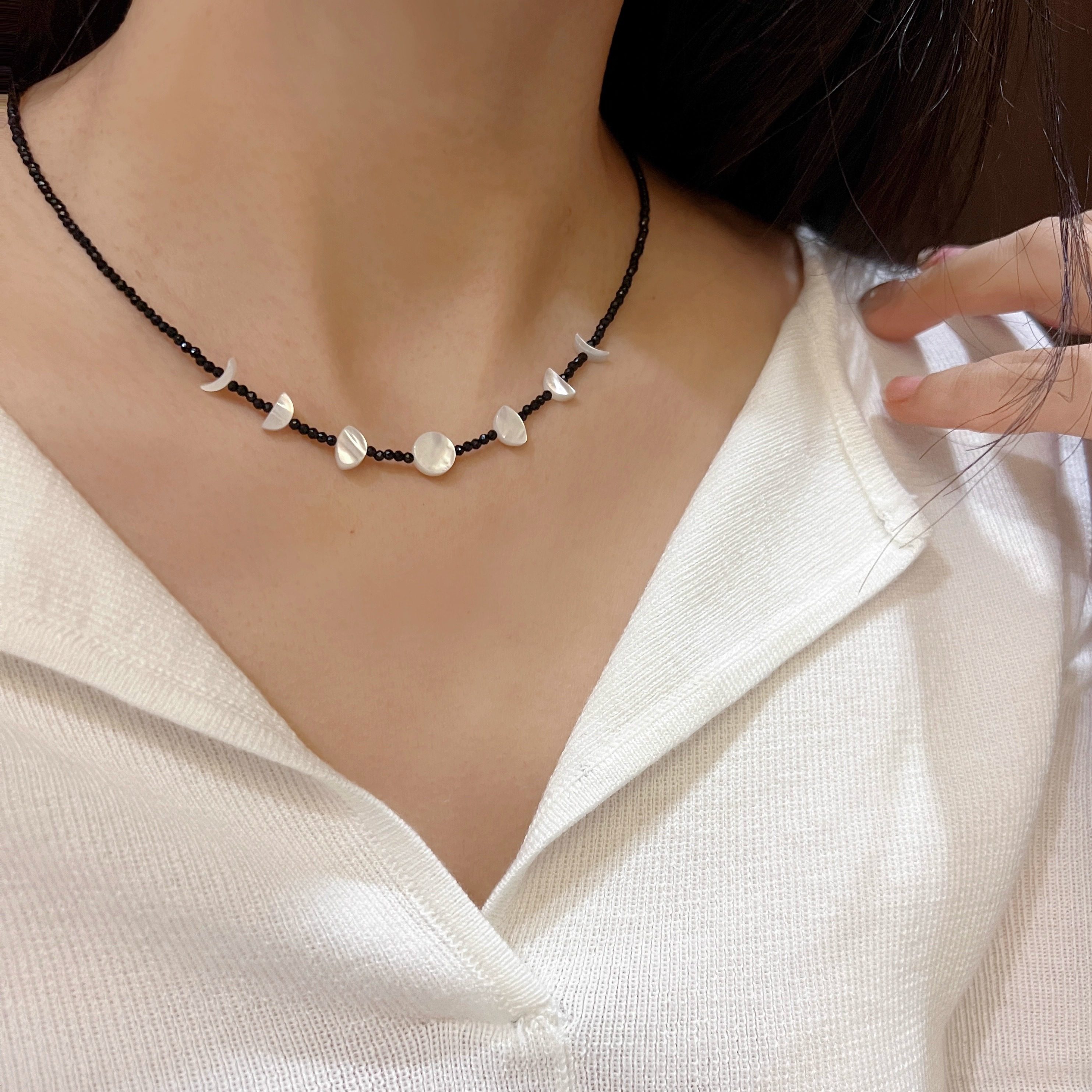 月相变化天然石+贝壳项链