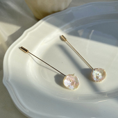 天然花瓣珍珠一字胸针简洁插针式 巴洛克云朵毛衣外套别针配饰品