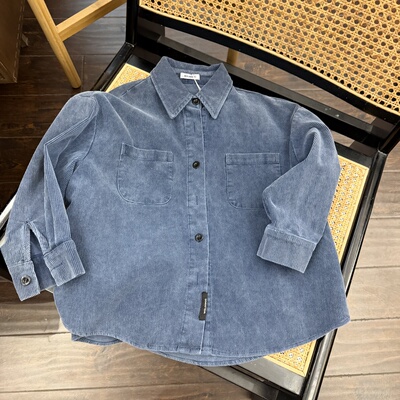 实体精品童装店voguebabybeginning中大童蓝色灯芯绒廓形衬衫外套