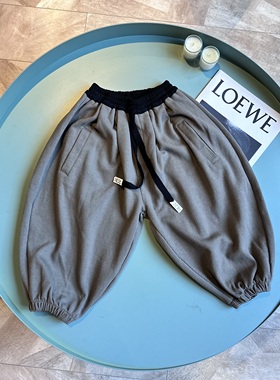 设计师品牌 精品童装实体MSMG 中大童春秋款灰绿色腰头撞色灯笼裤