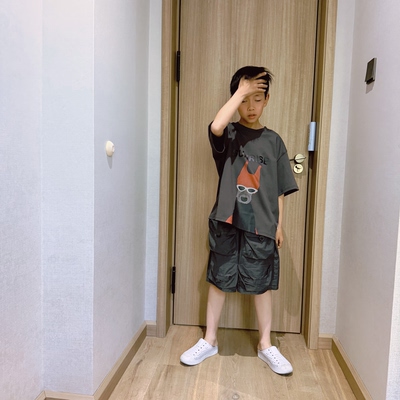 夏季纯棉男女童小狗印花短袖T恤