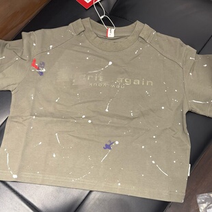 夏季 中小童美式 街头风泼墨印花短袖 T恤 军绿色休闲百搭潮酷范 新款