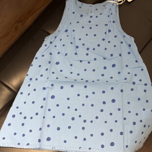 纯棉透气亲肤可爱无袖 新款 中小童女童蓝色波点纯棉背心连身裙夏季