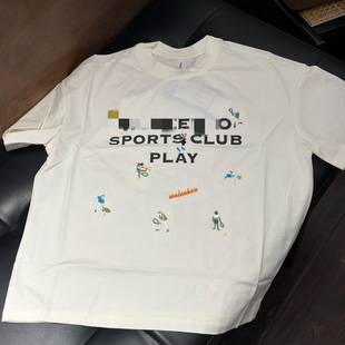 新款 中大童米白刺绣短袖 T恤 夏季 气运动风球类丝绣百搭宽松上衣 元