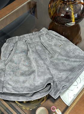 小童 水洗做旧灰色针织面料热裤 轻薄滑爽透气 松紧腰头女童短裤