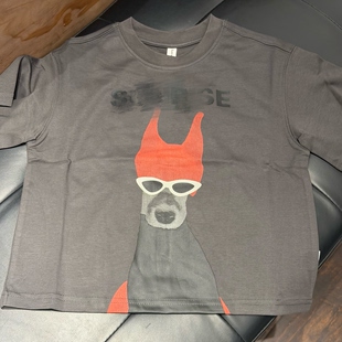 墨镜小狗印花深灰百搭款 中小童美式 新款 夏季 潮酷风纯棉儿童T 恤