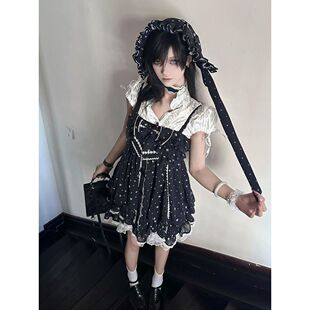 无尽旧约 夏季新款哥特优雅大小姐短袖上衣花苞连衣裙