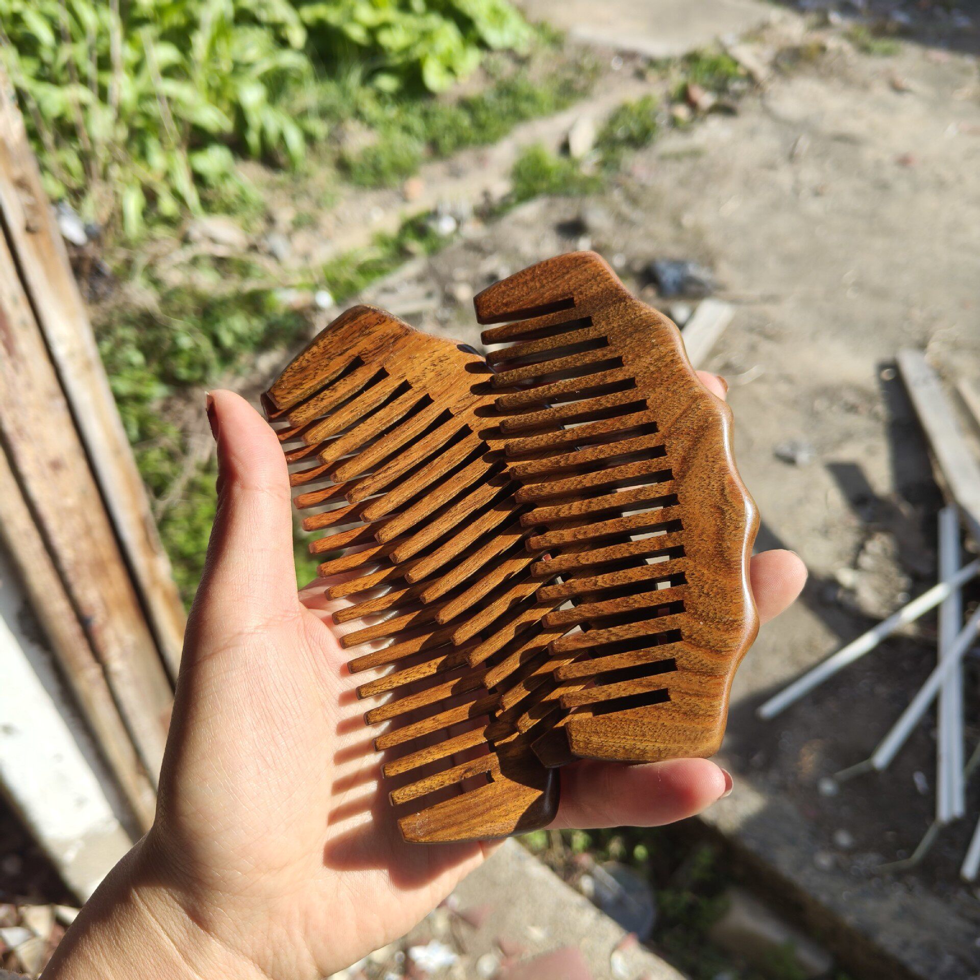 檀木梳子金丝绿檀木梳子檀香木头部按梳细齿粗齿梳子