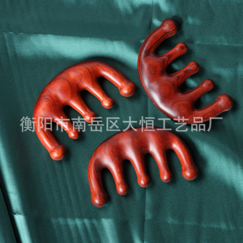 按梳头部檀木梳子男女脱发刮痧头皮经络梳头疗随身便携大宽齿梳