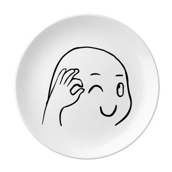 ok可爱眨眼黑色聊天表情陶瓷餐盘子8寸月光盘餐具家居礼物