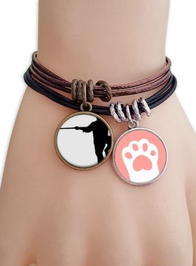 中国少林棍武术功夫图案黑棕手链对饰品猫咪礼物礼品