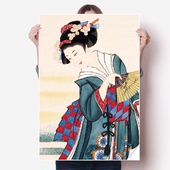 浮世绘日本女性折扇和服海报贴纸80x55cm墙贴纸卧室家居装 饰
