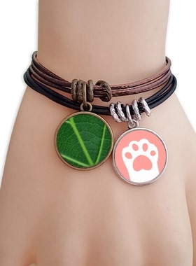 深绿色叶脉植物自然风纹理手链