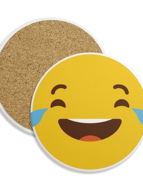 笑哭黄色可爱网聊表情包插画圆形杯垫水杯隔热垫2片装礼品礼物