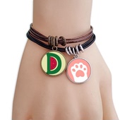 D字母西瓜水果有趣可爱插画图案黑棕手链对饰品猫咪礼物礼品