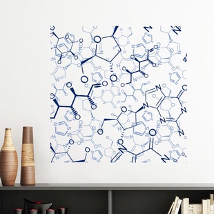 抽象蓝色化学分子式原子结构插画墙贴壁纸房间贴花