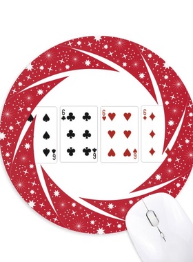 6黑桃红心梅花方块纹样圆形防滑橡胶红色车轮鼠标垫