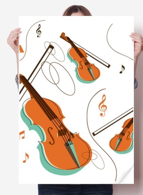 黄色小提琴音乐乐器图案海报贴纸80x55cm墙贴纸卧室家居装饰