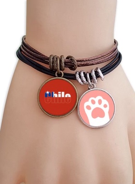 智利国旗英文名黑棕手链对饰品猫咪礼物礼品