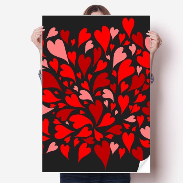 情人节黑色粉色爱心海报贴纸80x55cm墙贴纸卧室家居装饰